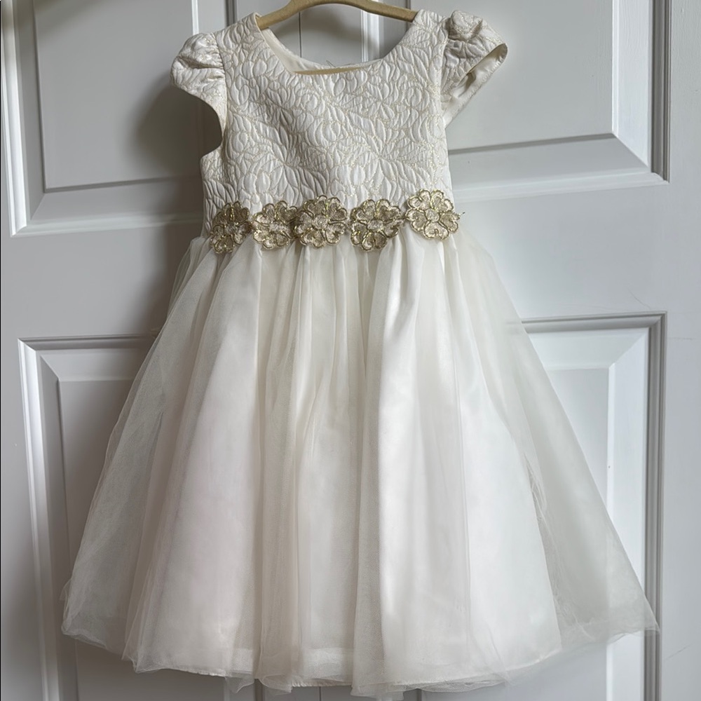 Pippa & Julie Cream Fit and Flare Dress with Puff Cap Sleeves